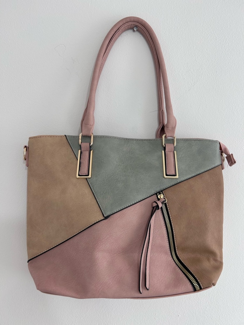 Bakers Colorblock Tote in Dusty Pink, Taupe & Sage